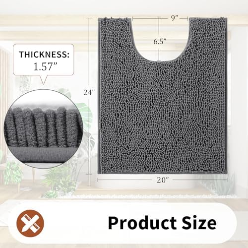 Yimobra Toilet Rugs U Shaped Washable - 24"x20" Non Slip Plush Contour Bath Rugs for Toilet - Super Soft Absorbent Quick Dry Toilet Mats for Bathroom,Dark Gray