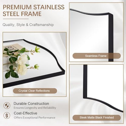 ANDY STAR Black Bathroom Mirror, 20"x30" Scalloped Wall Mirror in Stainless Steel Metal Frame, Unique Vanity Mirror with Modern Curved Edge Design, Ideal for Bathroom, Bedroom, Entryway