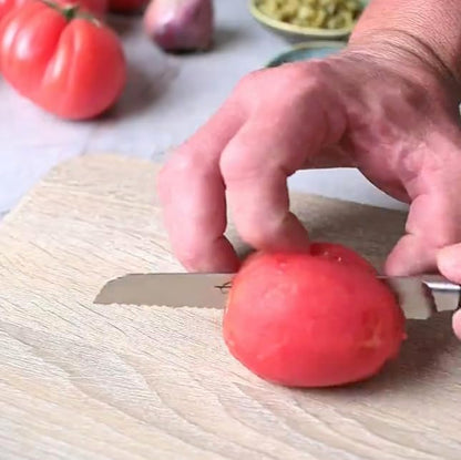 Arcos Forged Tomato Knife Serrated 5 Inch Stainless Steel. Ergonomic Polypropylene POM Handle & Special Silk Blade 130 mm. Series Manhattan. Blue Color. Impress and Amaze with Every Cut