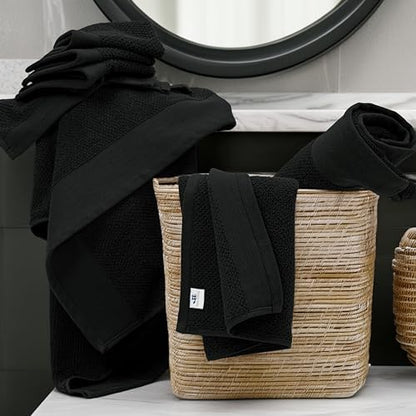 Tens Towels 8 Pc Popcorn Towel Set, 2 XL Bath, 2 Hand, 4 Washcloths, Black