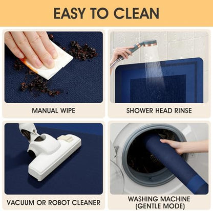 ACCUMTEK Non Slip Bath Mat, Thin Bathroom Rugs Fit Under Door, Quick Dry Bath Mats, Machine Washable Bath Rugs for Bathroom, Bathtub & Kitchen, Bathtub, Dark Blue/Bordered/48 x20