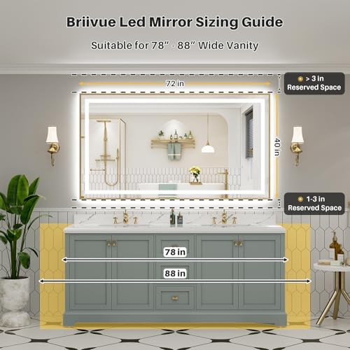72x40 Inch LED Bathroom Mirror with Gold Frame, Backlit & Front Lit
