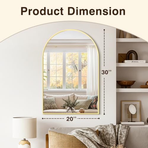 Arched Bathroom Vanity Mirror for Over Sink, 30”x20”, Gold
