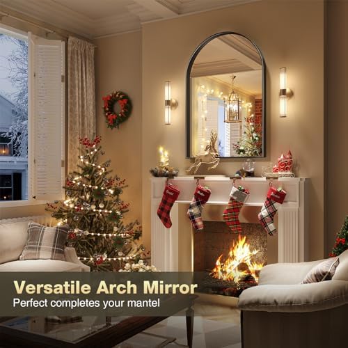 Brightify Arched Mirror, 26 x 38 Inch Black Arch Wall Mirror, Metal Frame Black Bathroom Mirror, Arched Top Bathroom Vanity Mirror for Living Room Bedroom Mantel Entryway
