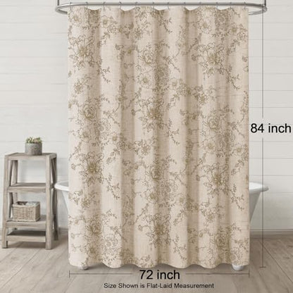 Farmhouse Vintage Linen Shower Curtain for Bathroom, Beige Floral