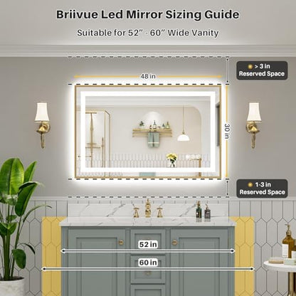 48x30 Inch LED Bathroom Mirror with Gold Frame, Backlit & Front Lit