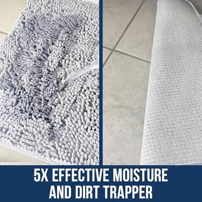 Muddy Mat® | Chenille Bathroom Rugs Quick Dry Microfiber Mats Non Slip Washable, Extra Thick, Soft and Highly Absorbent Bath Mats for Bathroom, Kitchen, and Shower Floor - White 36"x60"