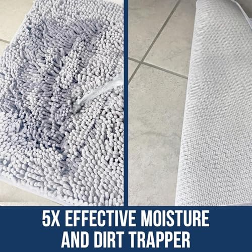 Muddy Mat® | Chenille Bathroom Rugs Quick Dry Microfiber Mats Non Slip Washable, Extra Thick, Soft and Highly Absorbent Bath Mats for Bathroom, Kitchen, and Shower Floor - White 24"x36"