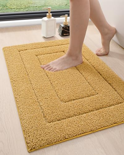 DEXI Bathroom Rugs 24x16, Non-Slip and Absorbent Bath Mat, Yellow
