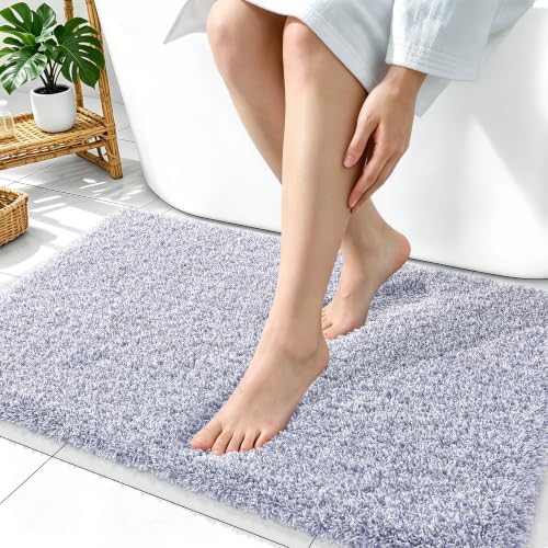 OLANLY Microfiber Bathroom Rugs 36x24, Quick Dry Mat, Lavender and White