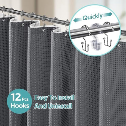 Vipfree 3 in 1 Shower Curtain Set, Waffle Shower Curtain and Liner Set with 12 Double Sided Shower Curtain Hooks, 258GSM Luxury Weighted Cloth Shower Curtains for Bathroom,72 W x 72 H,Graphite Gray