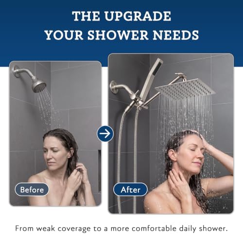 G-Promise All Metal 8" Rain Shower Head with Handheld for Bathroom Upgrade