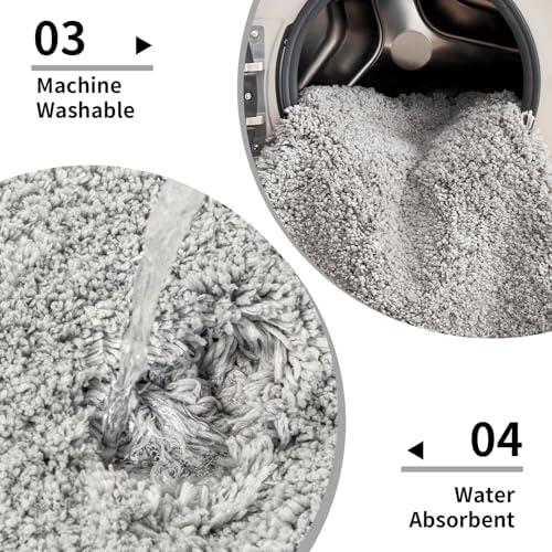 Disolla Grey Bathroom Rug 20x32 - Non-Slip Plush Thick Bath Mat, Highly Absorbent & Ultra Soft Fluffy Floor Mat, Machine Washable for Shower and Tub
