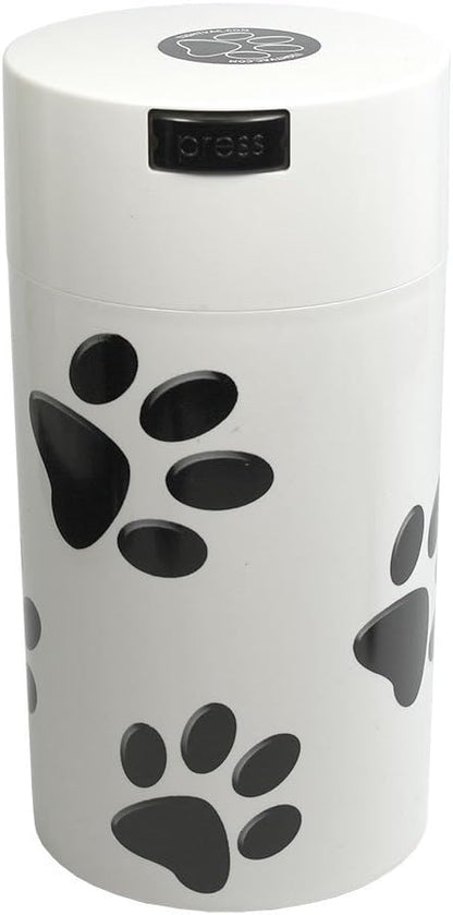 Pawvac 3 to 12 Ounces Container, Airtight Pet Food and Treats Storage Jar - Patented Vacuum Seal Container for Pet Food, Treats and other Dry Goods - White with Paws