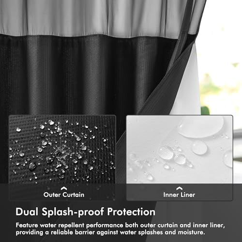 Mrs Awesome No Hook Black Shower Curtain with Snap-in Fabric Liner 71x74