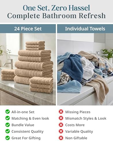Casa Platino Large Bath Towel Set Absorbent Quick Dry 100% Cotton - Beige