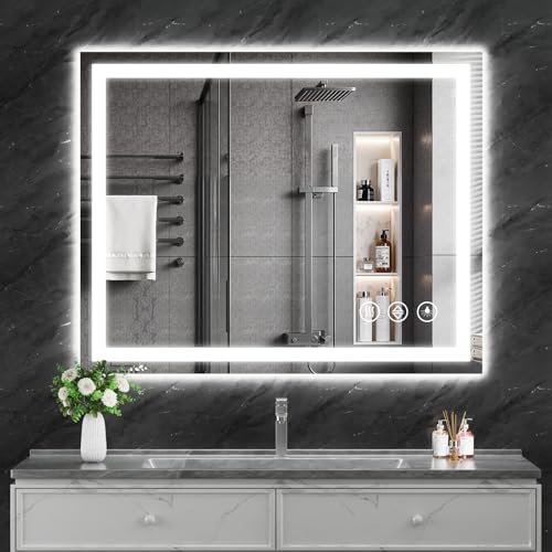 Koonmi 40x30 LED Bathroom Mirror, Shatterproof Mirror with Light