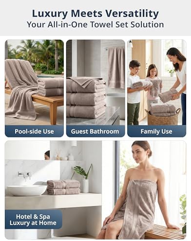 LANE LINEN Large Bath Sheets Oversized Soft Absorbent 4 Pack - Platinum