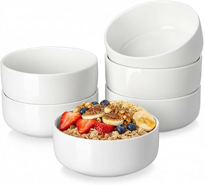 MALACASA 24 OZ Cereal Bowls, Porcelain Soup Oatmeal Bowls Set of 6, Kitchen Ceramic Serving Bowl, Dishwasher Microwave Oven Safe, White, Series LUNA
