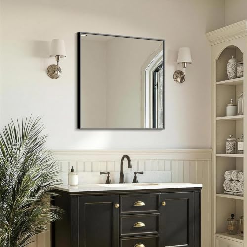 FICTOR Bathroom Vanity Mirror for Over Sink, 30" x 30", Black
