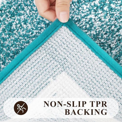 Pauwer 3 Piece Bathroom Rug Set, Non Slip Washable Bath Mat, Aqua Blue