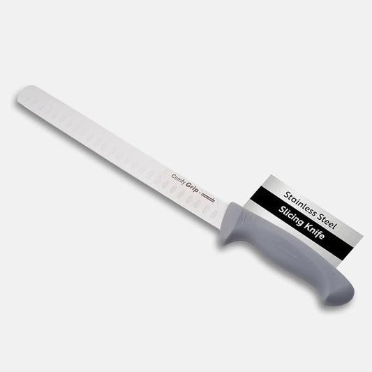 Restaurantware 12 Inch Slicing Knife Stainless Steel Ergonomic Handle Non-Slip Grip Durable Kitchen Knife, Dishwasher-Friendly for Home Cooking and Commercial Use, Gray