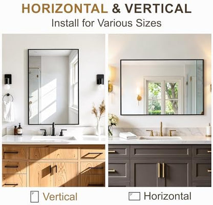 Rectangular Bathroom Mirror, 30"x20" Black Metal Framed Vanity Mirror