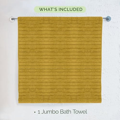Elegant Comfort 100% Turkish Cotton Corduroy Ribbed Luxury Jumbo Bath Towel Ultra Soft - 35 x 70 Inch - Luxury Spa Premium Hotel Quality Highly Absorbent and Quick Dry Large Bath Towel, Gold