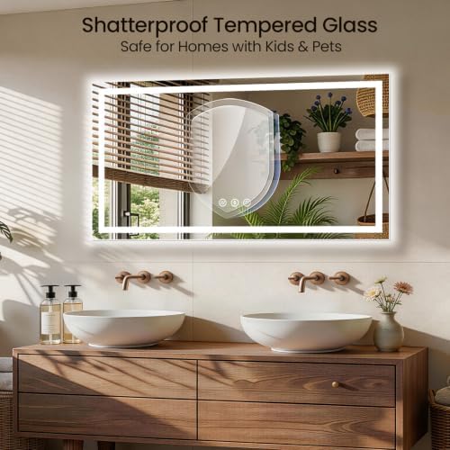 60"x30" LED Bathroom Mirror with Anti-Fog, Backlit & Front Lights, Memory