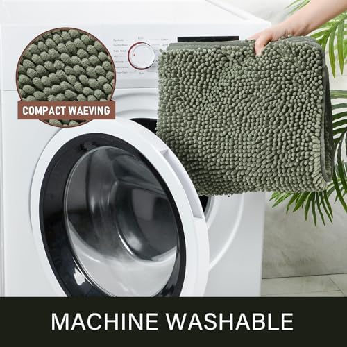 LOCHAS Luxury Bathroom Rug Shaggy Bath Mat 24 x 44 Inch, Sage Green