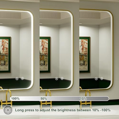 28x36 Inch Gold LED Bathroom Mirror with Lights,3000K/4500K/6000K