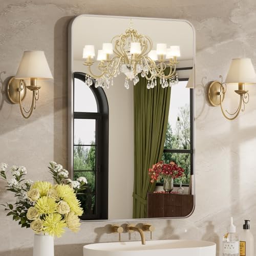 24"x32" Bathroom Mirror for Over Sink, Brushed Nickel Vanity Mirror