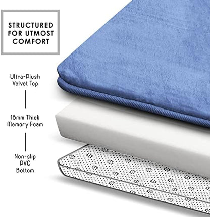 Clara Clark Bathroom Rugs, Velvet Memory Foam Bath Mat, Non-Slip, Machine Washable Bath Rugs - Dries Quickly, Ultra Soft Plush Bath Mats for Bathroom, 20 x 32, Calm Blue