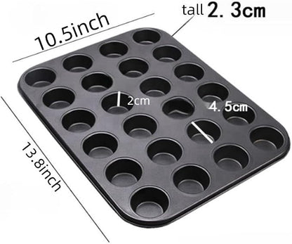 48 Cup Mini Muffin Pan Set of 2, Carbon Steel Nonstick Baking Molds, BPA Free, Easy Release & Clean, Oven Safe Mini Cupcake Tin (Black)