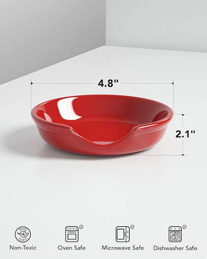 LE TAUCI Ceramic Spoon Rest, 4.8 Inch Spoon Rest for Stove Top, Spoon Holder for Kitchen Counter, Coffee Spoon rest, Utensil Rest for Cooking, Red