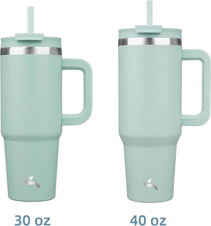 Konokyo 30 oz Tumbler with Handle and 2 Straws,2 in 1 Lid Insulated Water Bottle Stainless Steel Travel Coffee Mug,Retro Green
