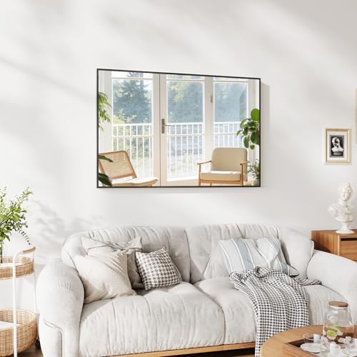 Koonmi Bathroom Mirror for Wall, 24"x36" Black Bathroom Mirror for Over Sink, Shatterproof Tempered Glass Vanity Mirror with Anti-Rust Aluminum Alloy Frame, Hang Horizontally or Vertically