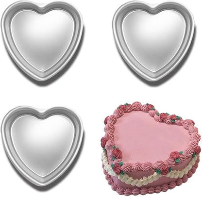 8 Inch Heart Shape Cake Pan Set of 3， Baking Pan,Anodized Heart Cake Pans Aluminum Cake Pan, For Birthday and Other Occasions