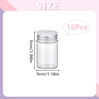 16 PCS Tiny Jars with Aluminum Lids 25ml Small Glass Bottles Empty Spice Jars Transparent Mini Containers Condiment Pot Seasoning Storage Bottle for Home Kitchen Outdoor Camping Hiking BBQ Hunting