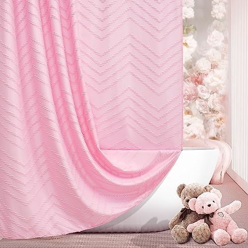 Siiluminisoy Pink Extra Long Boho Shower Curtain Pink Woven Fabric 78 in Shower Curtain, Tufted Chevron Striped, 72 x 78, Modern Chic Textured Minimalist Cute Shower Curtain for Bathroom
