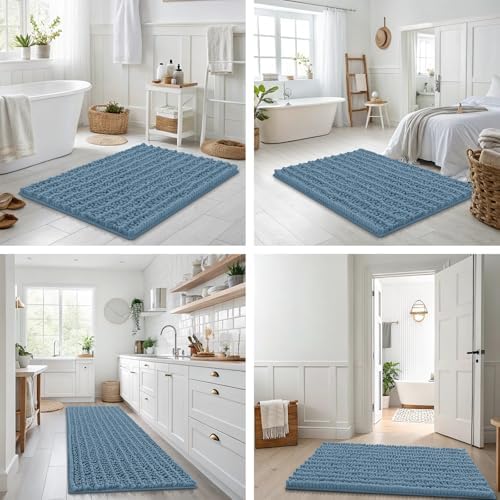 Smiry Bathroom Rugs 40X24, Extra Soft Rubber Backing Chenille Bath Mats