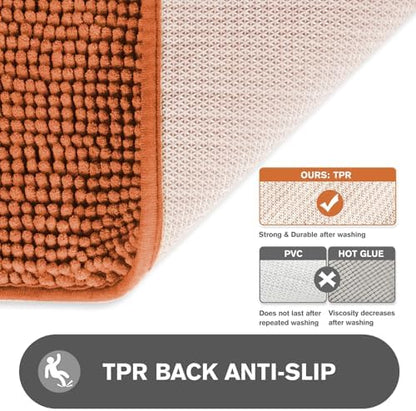 Bathroom Rugs 40 x 60 Inch – Extra Large Bath Mat | Absorbent and Washable Thick Chenille Bath Rugs Non-Slip Runner Rug for Bathroom, Shower, Tub(Burnt Orange)