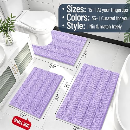 Smiry Thick Chenille Bathroom Runner Rugs 47x20, Soft Bath Mat, Lavender
