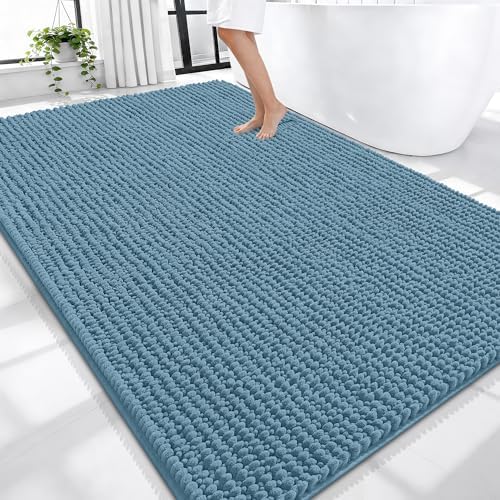 OLANLY Thick Chenille Large Bathroom Rugs Mats 70x46, Airy Blue
