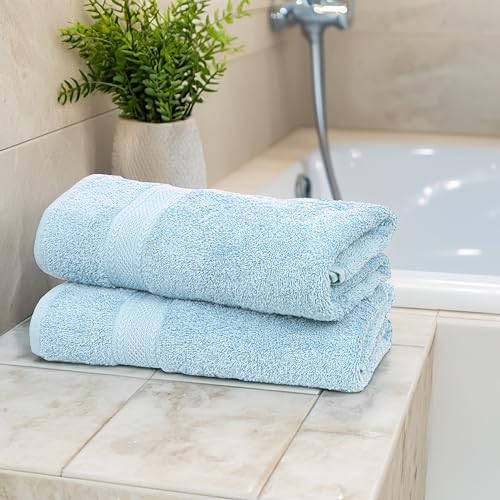 Large Bath Towels Set of 6 – 100% Cotton Terry – 24" x 50" – Quick Dry, Soft & Highly Absorbent – Sky Blue Towels for Bathroom, Gym, Spa, Pool & Daily Use