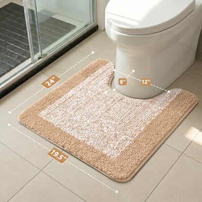 Toilet Rug U-Shaped 24x19 Washable Non Slip, Soft Absorbent Bath Mat Beige