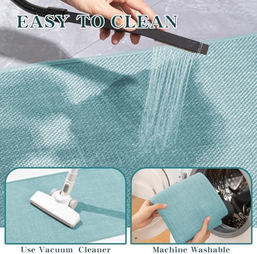 chakme Bathroom Rugs Mat 47x17, Ultra Thin Non Slip Bath Mat Runner Quick Dry Absorbent Bath Mat for Bathroom Floor, (Light Blue, 47"x17")