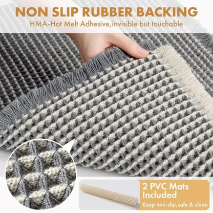 MIULEE Set of 2 Waffle Bathroom Rugs Dark Grey&Cream Bath Mat 17x24 Inch