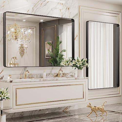 LOAAO 48X40 Inch Black Bathroom Mirror Metal Framed