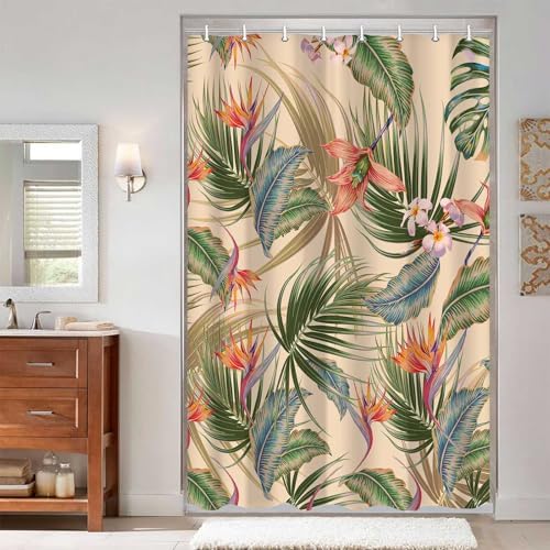 Tropical Shower Curtain, Colourful Leaves Floral Palm Leaf Hawaiian Botanical Plant Bathroom Decor, Waterproof Cloth Fabric Bath Curtain with Hooks 47 x 64 inch